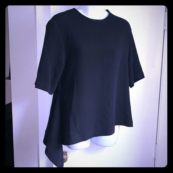 BACK LABEL Black Short Sleeve Assymetrical Top-L - Picture 1 of 5